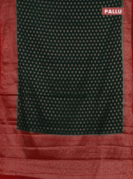 Semi chiniya silk saree bottle green and red with allover thread & zari woven buttas and woven border