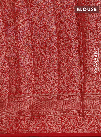 Semi chiniya silk saree bottle green and red with allover thread & zari woven buttas and woven border