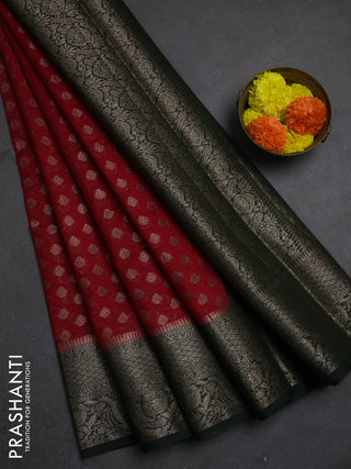 Semi chiniya silk saree red and bottle green with allover thread & zari woven buttas and woven border