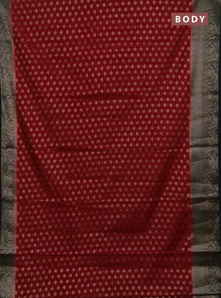 Semi chiniya silk saree red and bottle green with allover thread & zari woven buttas and woven border