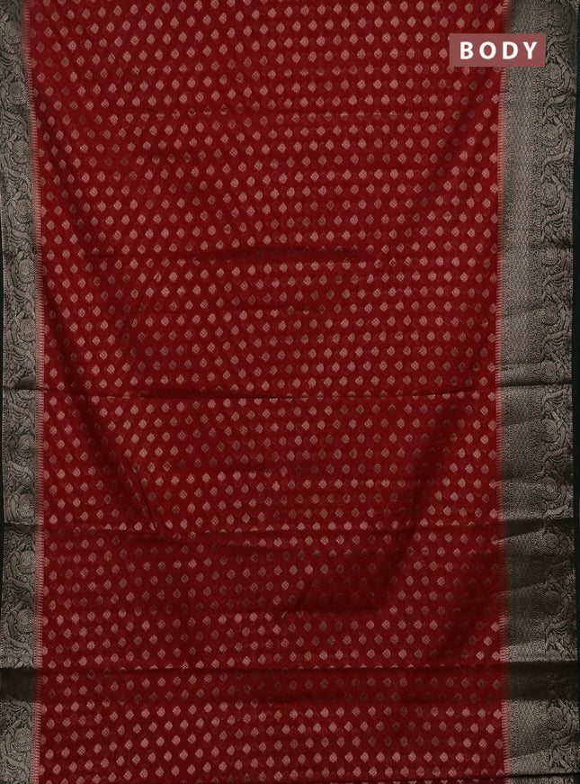 Semi chiniya silk saree red and bottle green with allover thread & zari woven buttas and woven border