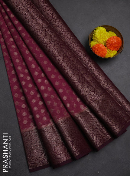 Semi chiniya silk saree mauve pink and wine shade with allover thread & zari woven buttas and woven border