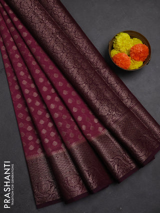 Semi chiniya silk saree mauve pink and wine shade with allover thread & zari woven buttas and woven border