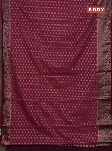 Semi chiniya silk saree mauve pink and wine shade with allover thread & zari woven buttas and woven border