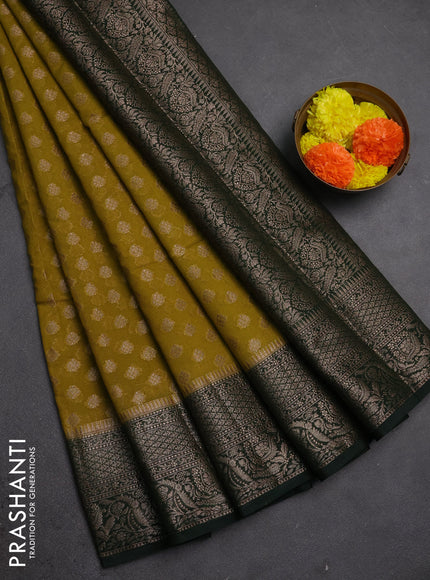 Semi chiniya silk saree mehendi green and bottle green with allover thread & zari woven buttas and woven border