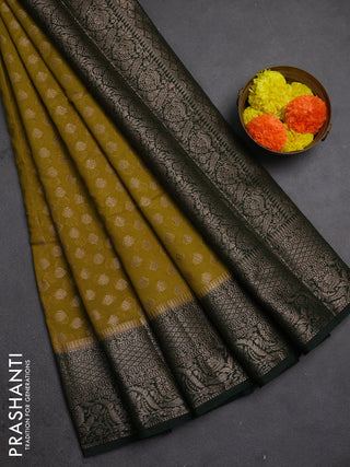 Semi chiniya silk saree mehendi green and bottle green with allover thread & zari woven buttas and woven border