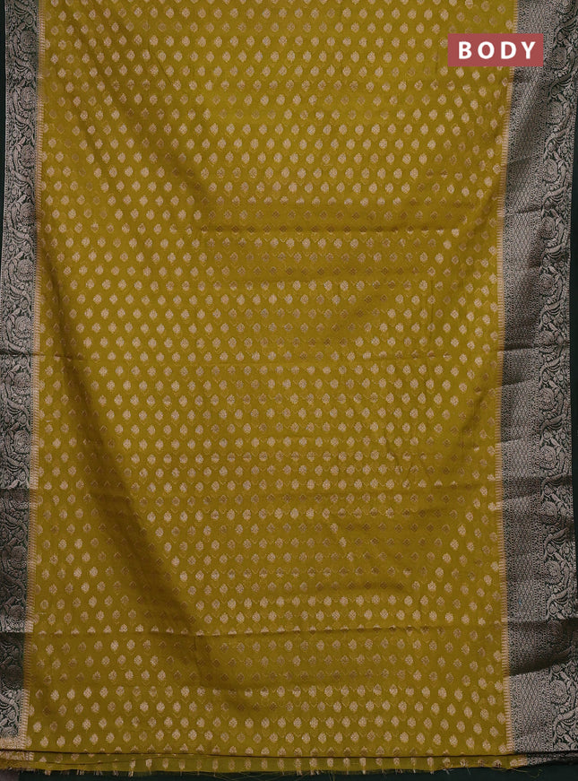 Semi chiniya silk saree mehendi green and bottle green with allover thread & zari woven buttas and woven border