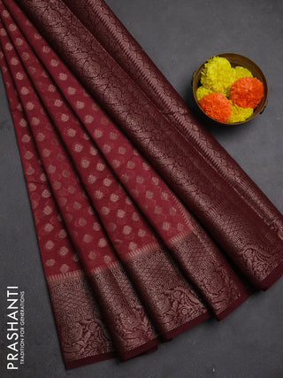 Semi chiniya silk saree pastel maroon and deep maroon with allover thread & zari woven buttas and woven border