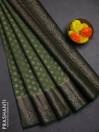 Semi chiniya silk saree pastel green and bottle green with allover thread & zari woven buttas and woven border