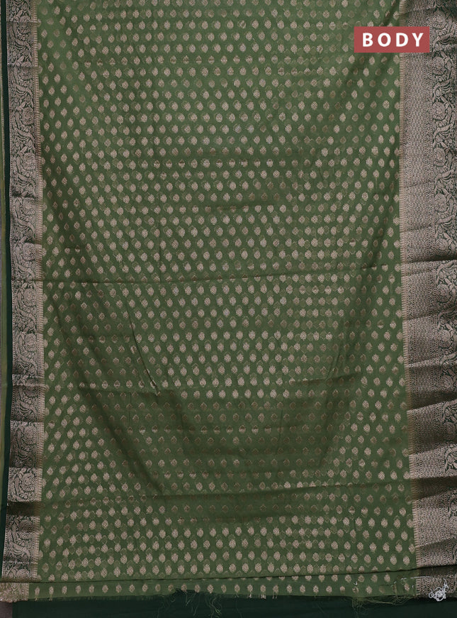 Semi chiniya silk saree pastel green and bottle green with allover thread & zari woven buttas and woven border