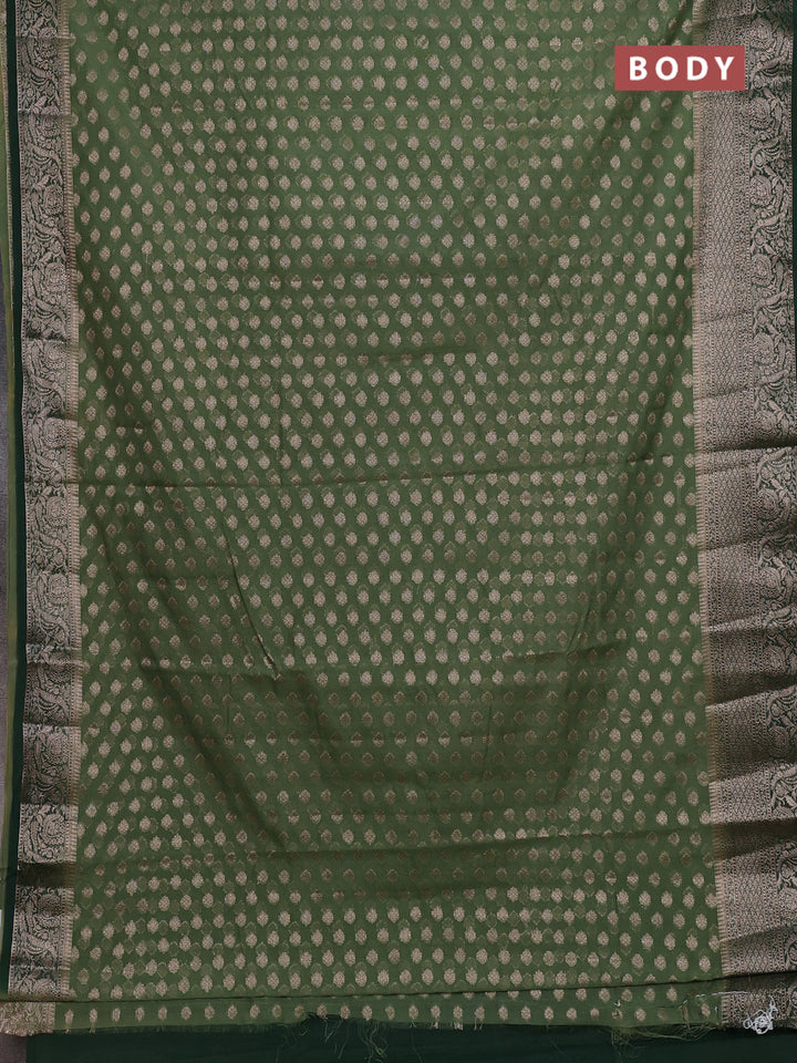Semi chiniya silk saree pastel green and bottle green with allover thread & zari woven buttas and woven border