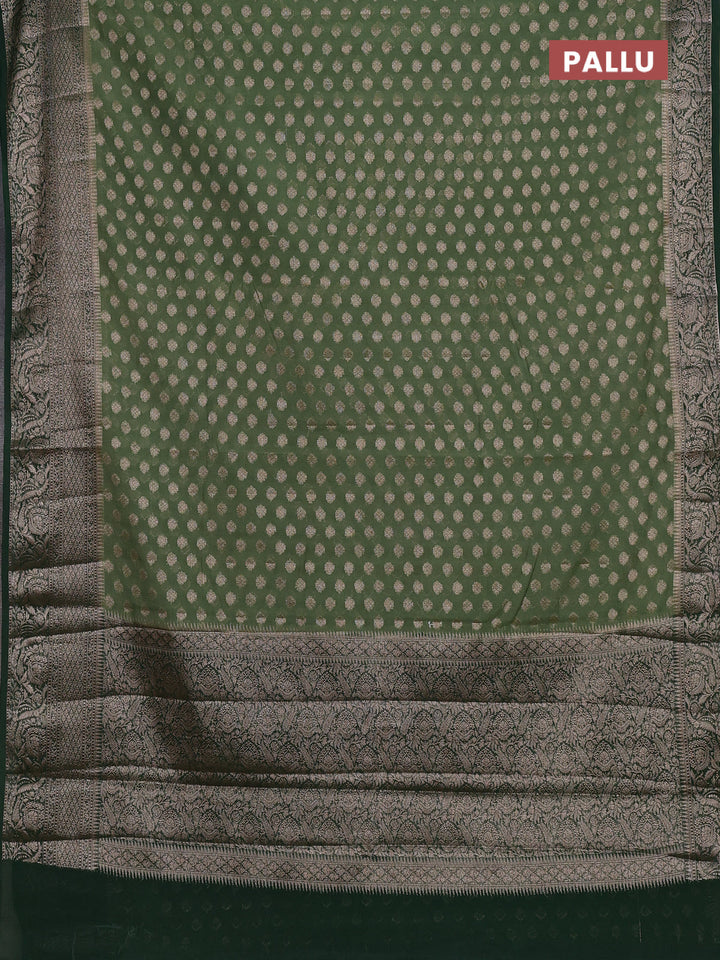Semi chiniya silk saree pastel green and bottle green with allover thread & zari woven buttas and woven border