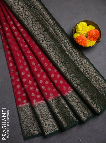 Semi chiniya silk saree pink and bottle green with allover thread & zari woven buttas and woven border