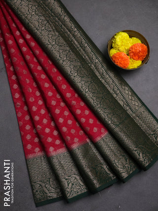 Semi chiniya silk saree pink and bottle green with allover thread & zari woven buttas and woven border