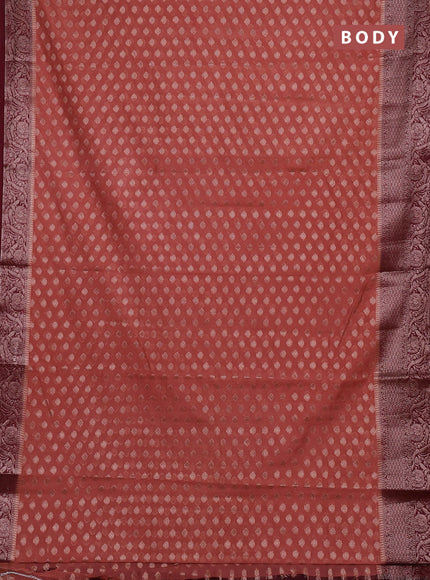 Semi chiniya silk saree dark peach and maroon with allover thread & zari woven buttas and woven border