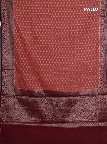 Semi chiniya silk saree dark peach and maroon with allover thread & zari woven buttas and woven border