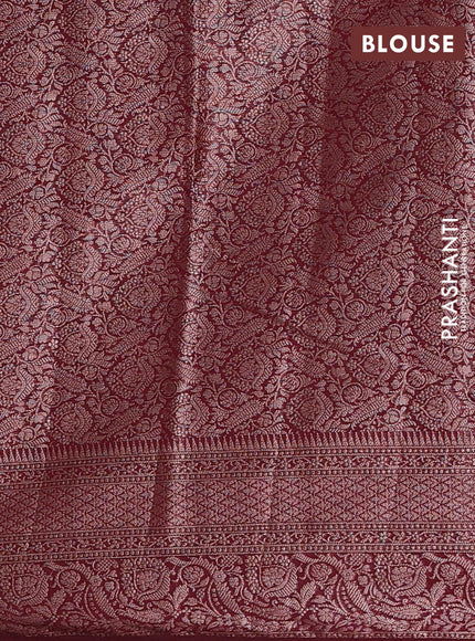 Semi chiniya silk saree dark peach and maroon with allover thread & zari woven buttas and woven border