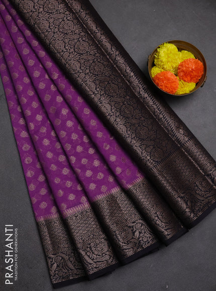 Semi chiniya silk saree drak lavender and black with allover thread & zari woven buttas and woven border