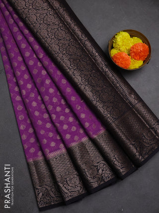 Semi chiniya silk saree drak lavender and black with allover thread & zari woven buttas and woven border
