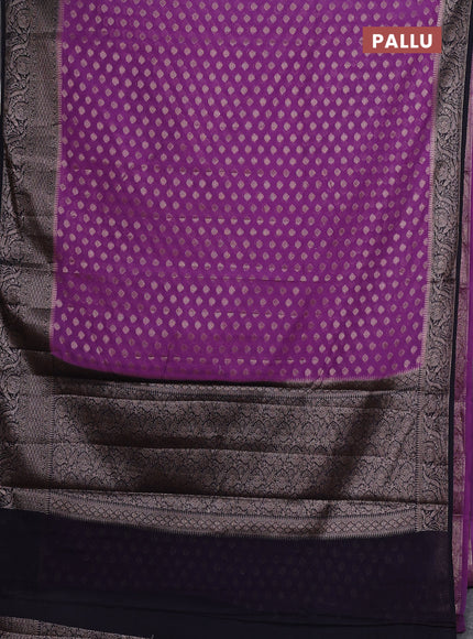 Semi chiniya silk saree drak lavender and black with allover thread & zari woven buttas and woven border