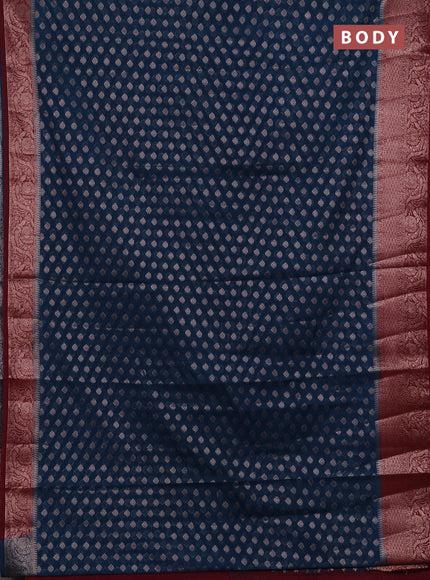 Semi chiniya silk saree peacock blue and wine shade with allover thread & zari woven buttas and woven border