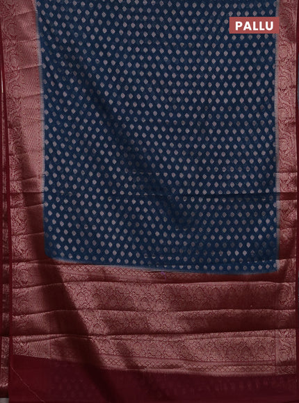Semi chiniya silk saree peacock blue and wine shade with allover thread & zari woven buttas and woven border
