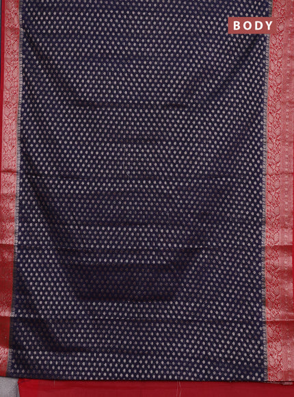 Semi chiniya silk saree navy blue and red with allover thread & zari woven buttas and woven border