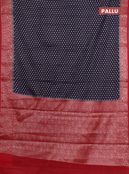 Semi chiniya silk saree navy blue and red with allover thread & zari woven buttas and woven border