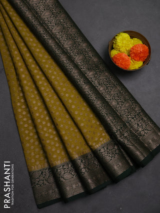 Semi chiniya silk saree mehendi green and bottle green with allover thread & zari woven buttas and woven border