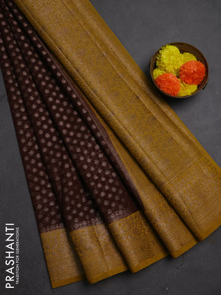 Semi chiniya silk saree coffee brown and dark mustard with allover thread & zari woven buttas and woven border