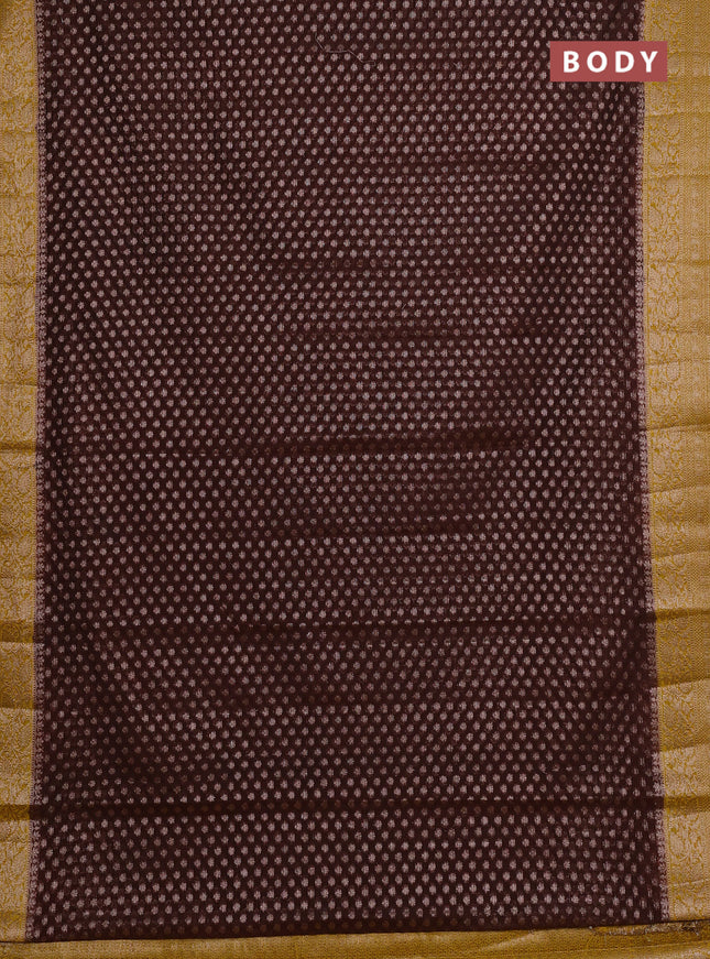 Semi chiniya silk saree coffee brown and dark mustard with allover thread & zari woven buttas and woven border