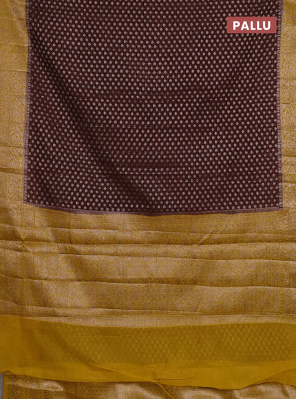 Semi chiniya silk saree coffee brown and dark mustard with allover thread & zari woven buttas and woven border