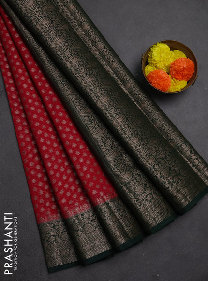 Semi chiniya silk saree red and bottle green with allover thread & zari woven buttas and woven border