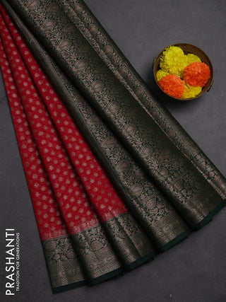 Semi chiniya silk saree red and bottle green with allover thread & zari woven buttas and woven border
