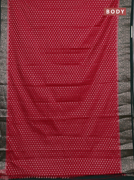 Semi chiniya silk saree red and bottle green with allover thread & zari woven buttas and woven border