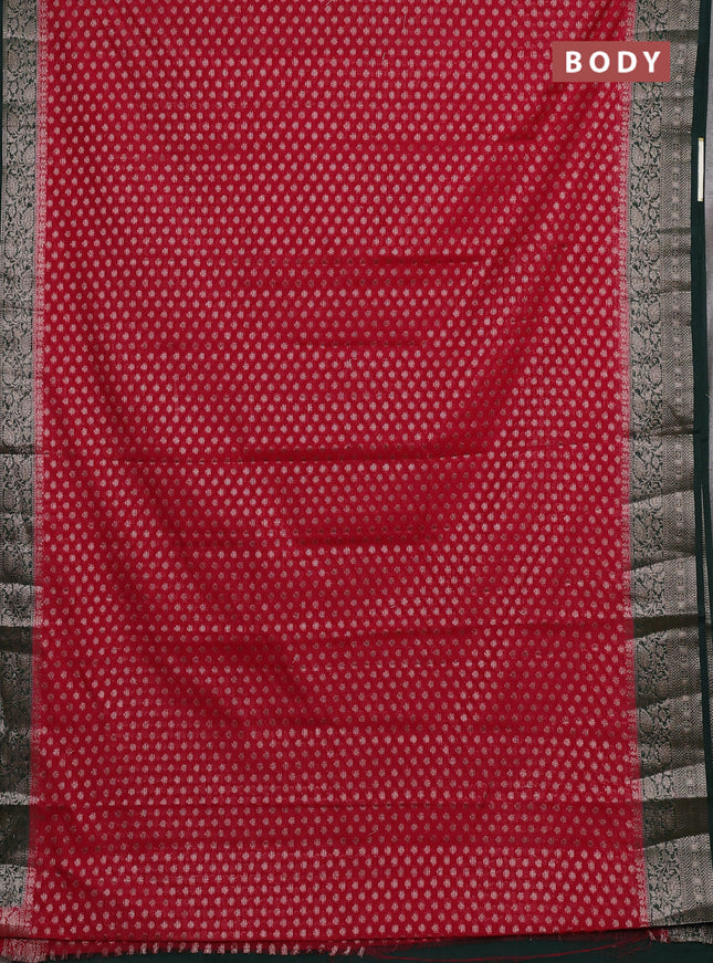Semi chiniya silk saree red and bottle green with allover thread & zari woven buttas and woven border