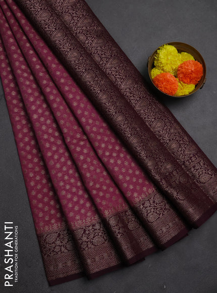 Semi chiniya silk saree mauve pink and wine shade with allover thread & zari woven buttas and woven border