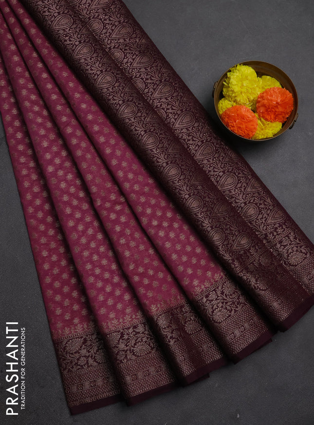 Semi chiniya silk saree mauve pink and wine shade with allover thread & zari woven buttas and woven border