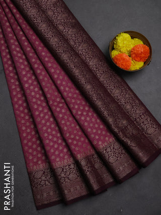 Semi chiniya silk saree mauve pink and wine shade with allover thread & zari woven buttas and woven border