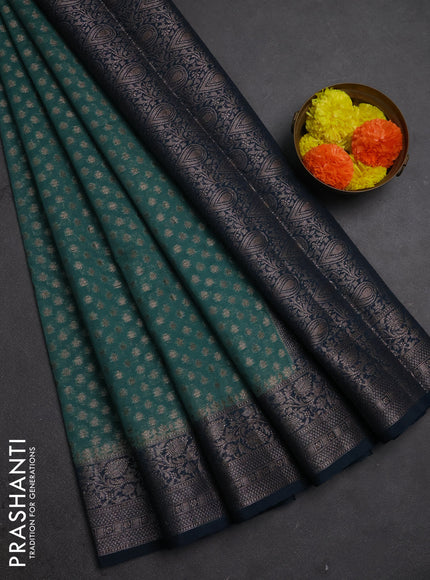 Semi chiniya silk saree teal green shade and peacock green with allover thread & zari woven buttas and woven border