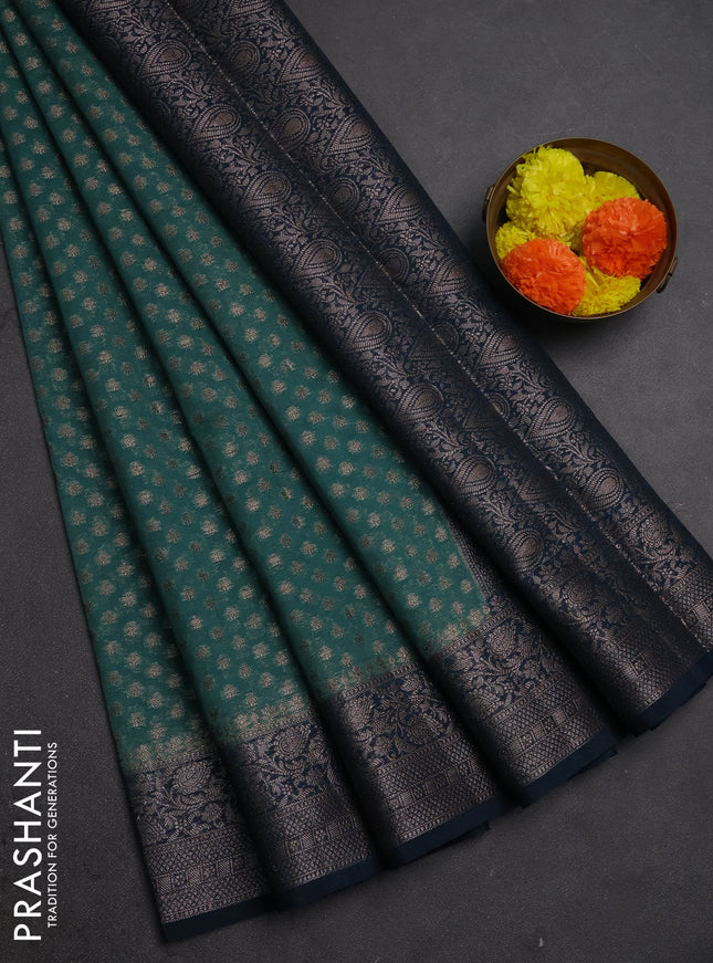 Semi chiniya silk saree teal green shade and peacock green with allover thread & zari woven buttas and woven border