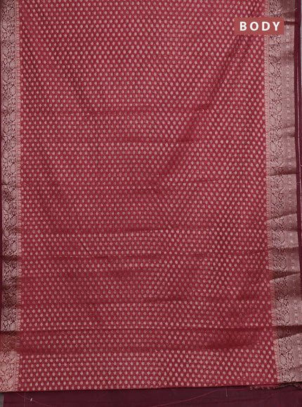 Semi chiniya silk saree dark peach and deep maroon with allover thread & zari woven buttas and woven border