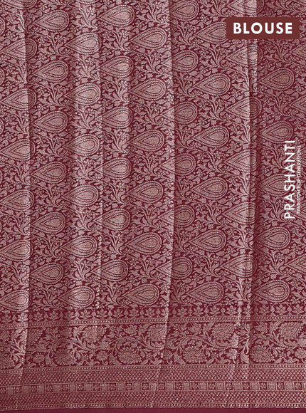 Semi chiniya silk saree dark peach and deep maroon with allover thread & zari woven buttas and woven border