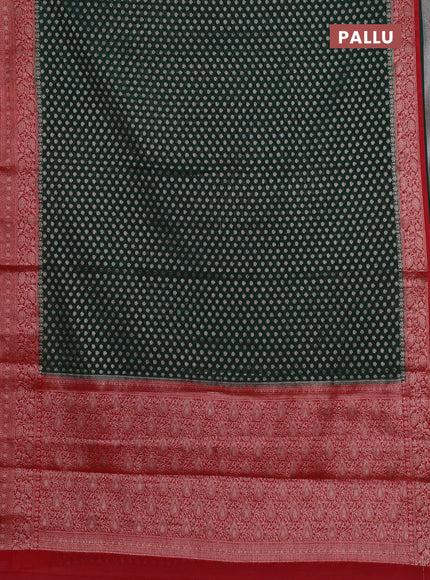 Semi chiniya silk saree bottle green and red with allover thread & zari woven buttas and woven border