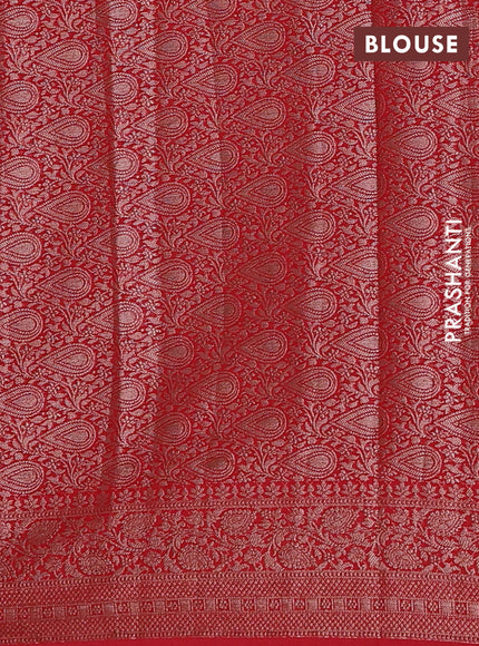 Semi chiniya silk saree bottle green and red with allover thread & zari woven buttas and woven border