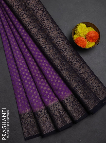Semi chiniya silk saree lavender and navy blue with allover thread & zari woven buttas and woven border