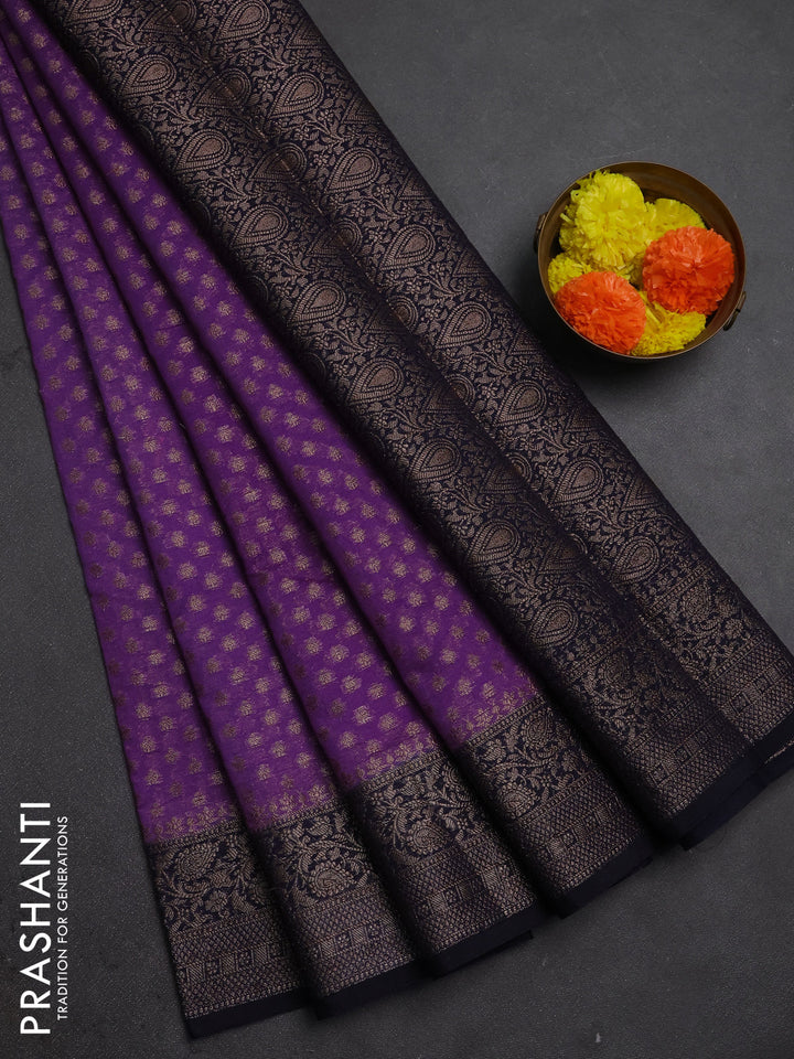 Semi chiniya silk saree lavender and navy blue with allover thread & zari woven buttas and woven border