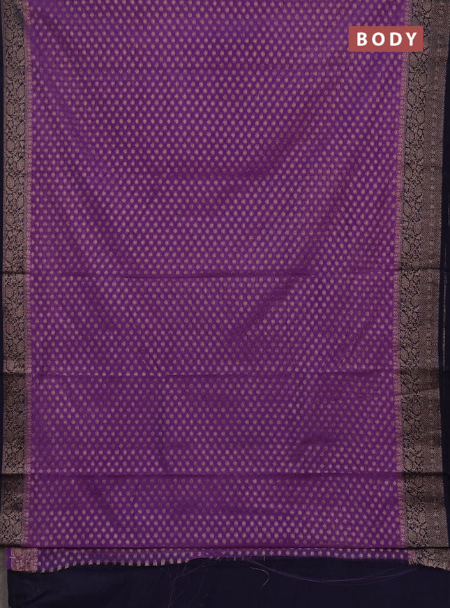 Semi chiniya silk saree lavender and navy blue with allover thread & zari woven buttas and woven border