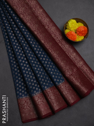 Semi chiniya silk saree peacock blue and wine shade with allover thread & zari woven buttas and woven border