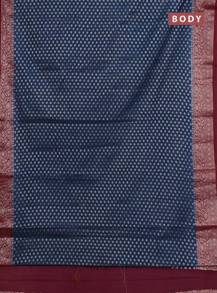 Semi chiniya silk saree peacock blue and wine shade with allover thread & zari woven buttas and woven border